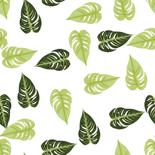 Jungle blad naadloos behang. Decoratieve tropische palm bladeren naadloos patroon. Exotische botanische structuur. Bloemen achtergrond. Ontwerp voor stof, textielprint, verpakking, omslag. Vectorillustratie - Vector, afbeelding
