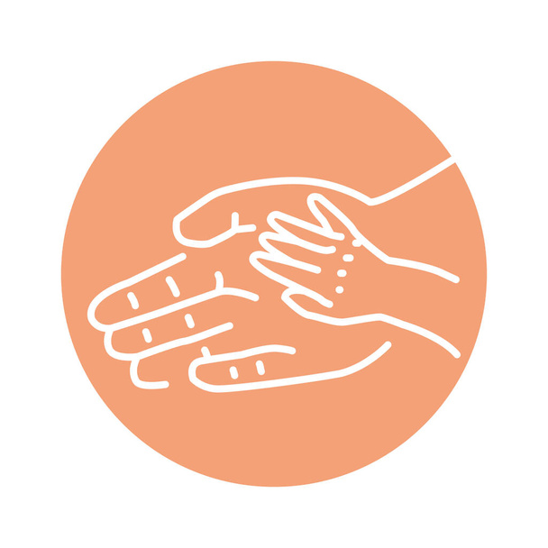 Hand holding hand a child's hand color line icon. Pictogram for web page - Διάνυσμα, εικόνα