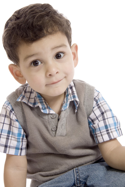 A Portrait of little boy over white background - Zdjęcie, obraz