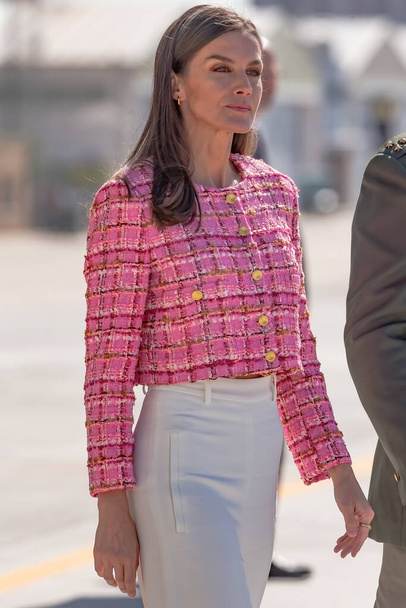 Madrid, Spain- April 20, 2023: Queen Letizia visits the Cuatro Vientos air base, for a drill to evacuate patients by air force doctors. pandemic doctors - Photo, Image