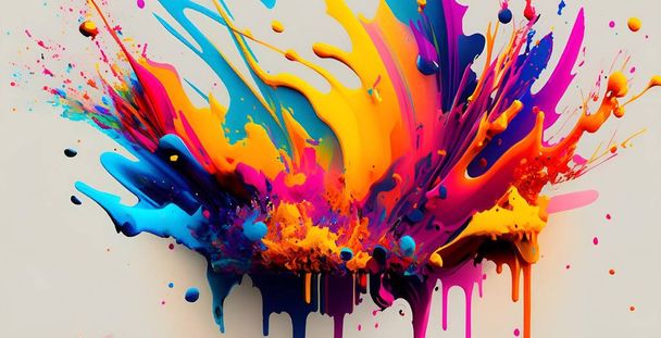coloridas salpicaduras de pintura sobre fondo neutro, arte abstracto  - Foto, imagen