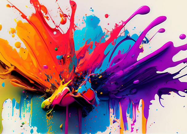 красочные всплески краски на нейтральном фоне, абстрактное искусство  - Фото, изображение