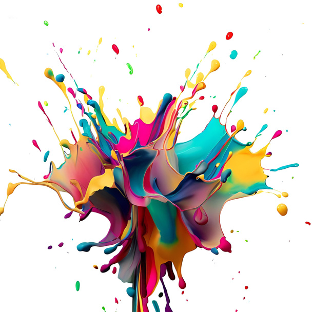 красочные всплески краски на нейтральном фоне, абстрактное искусство  - Фото, изображение