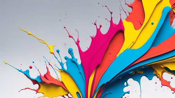 Tarafsız arkaplanda renkli boya lekeleri, soyut sanat  - Fotoğraf, Görsel