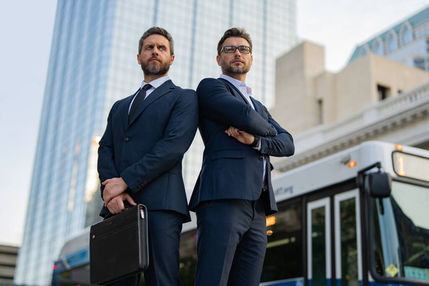 Two successful business men brainstormed ideas for their next business. Business successful. Businessmen were motivated to succeed. Business men great partnership - Photo, Image