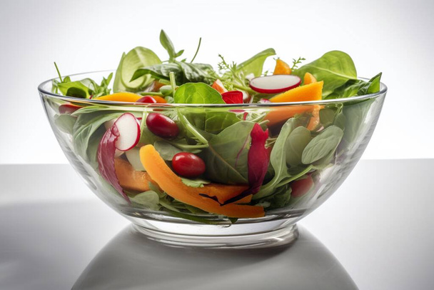 Egy tál egészséges saláta - Tápláló ételek friss zöldségekkel és leveles zöldséggel - Generatív AI-val készítve - Fotó, kép