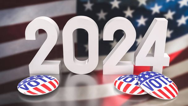 アメリカ国旗と2024年の投票コンセプト3Dレンダリング - 写真・画像