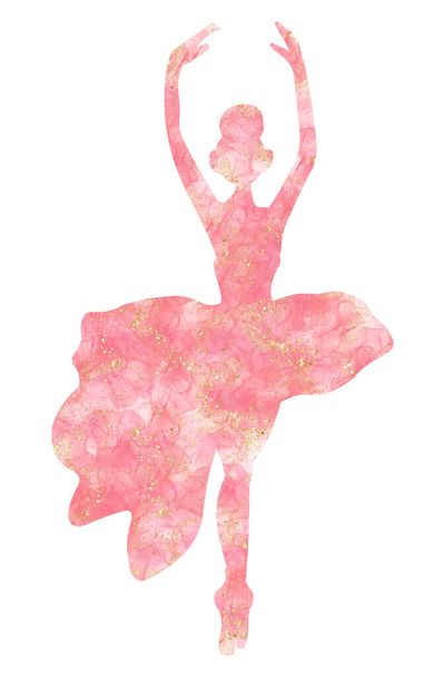 Watercolor dancing ballerina silhouette. Isolated dancing ballerina.Hand drawn classic ballet performance, pose.Young pretty ballerina women illustration. Can be used for postcard and posters. - Photo, Image