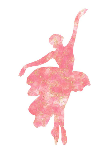 Akwarelowa tańcząca sylwetka baleriny. Odizolowany taniec baletnicy.Ręcznie rysowane klasyczne wykonanie baletu, poz.Young ładna balerina kobiet ilustracji. Może być używany na pocztówki i plakaty. - Zdjęcie, obraz