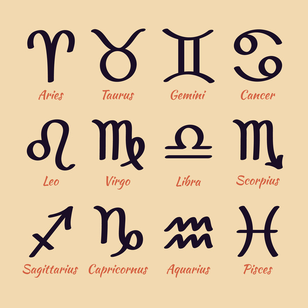 Állatöv ikonok. Gyűjteménye vektor zodiákus jelek a latin nevek - Vektor, kép