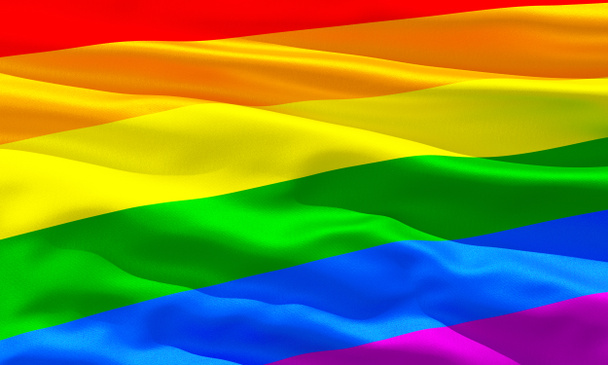Pride rainbow flag closeup view background for LGBTQIA+ Pride month, sexuality freedom, love diversity celebration and the fight for human rights in 3D illustration - Foto, imagen