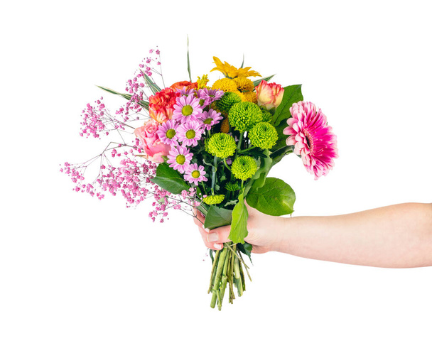 Giving flowers as a gift. Isolated on transparent white background. - Foto, afbeelding