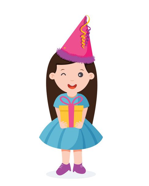 children with gift box celebrating a birthday party vector illustration - ベクター画像