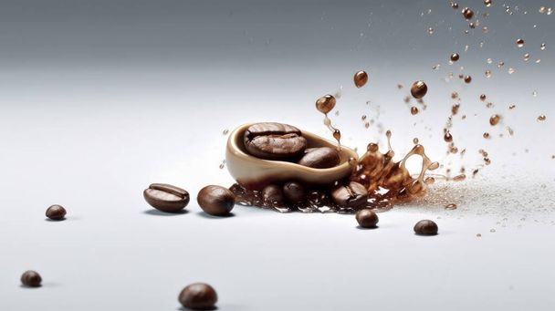 Brown Roasted Coffee Beans Closeup On White Background. - Fotó, kép