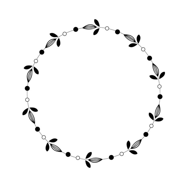 Λουλουδένιο στεφάνι που απομονώνεται σε λευκό φόντο. Μαύρο φλοράλ στεφάνι καρέ vintage στυλ. Χειροποίητο διακοσμητικό στοιχείο. Απόθεμα διανύσματος - Διάνυσμα, εικόνα