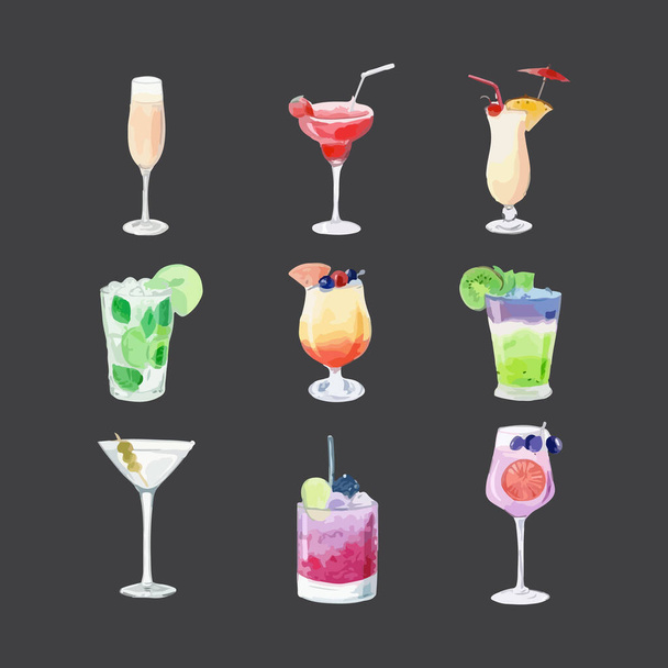 Set of watercolor cocktails vector illustration - Wektor, obraz