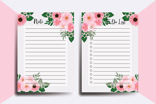 To do list Planner template Zinnia and Peony flower Design - Vector, Image