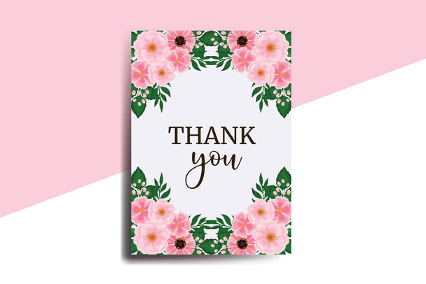 Obrigado cartão cartão de saudação Zinnia e Peony flor Design Template - Vetor, Imagem