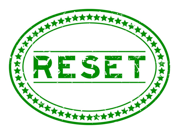 Grunge groene reset woord ovale rubber zegel stempel op witte achtergrond - Vector, afbeelding