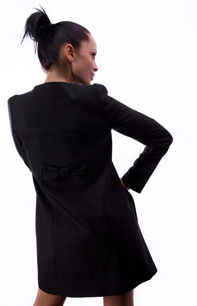 Elegant fashionable brunette woman on black dress. - Zdjęcie, obraz