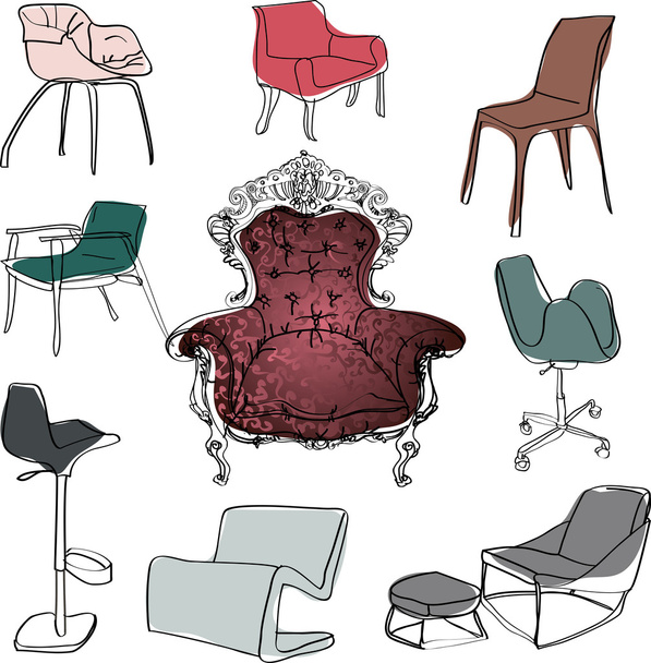 Set of hand drawn chairs - Illustration - Vector, Image