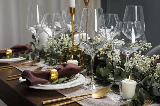 Stylish elegant table setting for festive dinner - 写真・画像