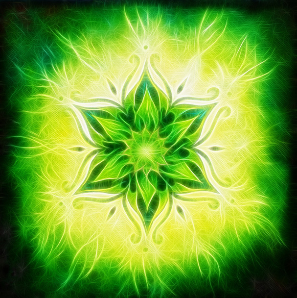 Flower Mandala on a green background fractal effect - Photo, Image