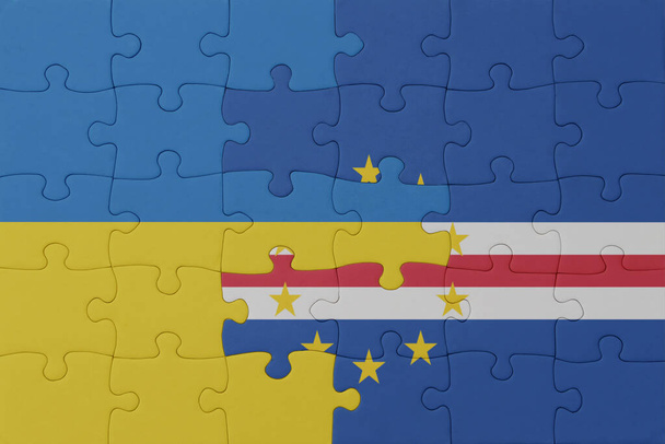 головоломка з національним прапором України та мисом Верде. Концепція macro. conception. 3d ілюстрація
 - Фото, зображення