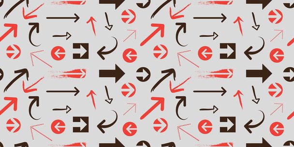 Various Randomly Placed, Colored and Shaped Red and Black 3D Arrow Symbols - Pattern of Various Sizes, Shapes and Orientation on Wide Scale Gray Background - Design Template in Editable Vector Format - Vettoriali, immagini