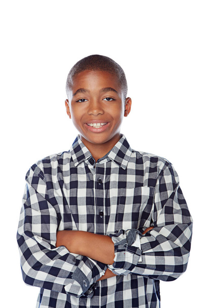 Confidence is so cool. Studio portrait of a young boy posing against a white background - Foto, Imagem
