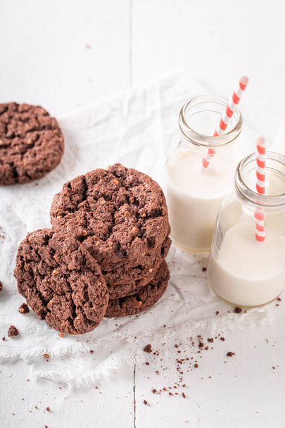 Delicious brown cookies as a lunch snack. Brown cookies best taste with milk. - Photo, Image