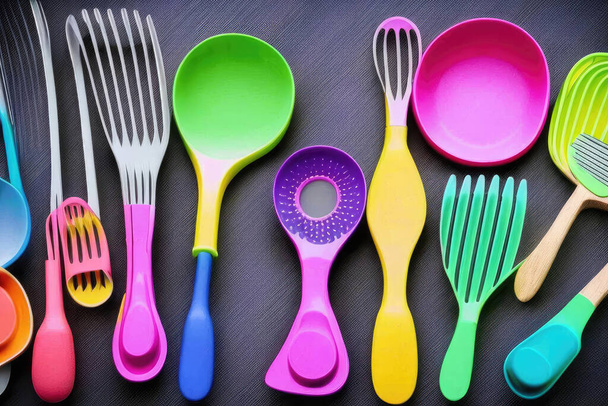 Colorful kitchen utensils generated by AI - Photo, Image