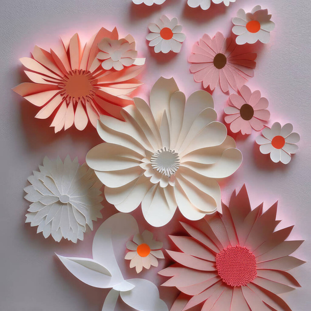 Paper flowers cut out of colored paper. - Photo, Image