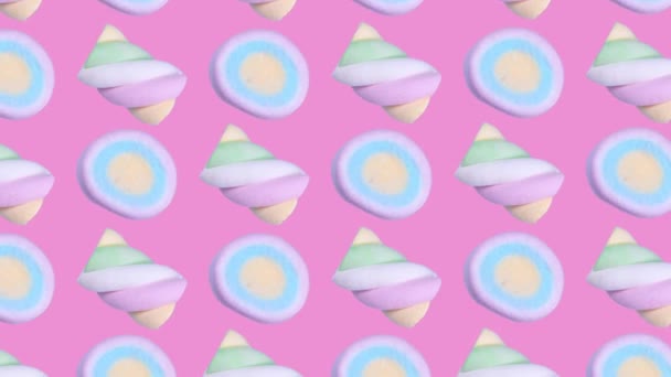 patrón de animación repetitivo colorido de moda de galletas de macarrones. Textura. Imágenes de alta calidad 4k - Metraje, vídeo