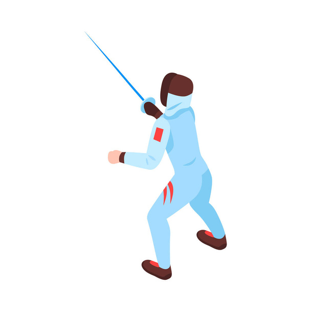 Изометрический фехтовальщик с мечом во время боя - Вектор,изображение