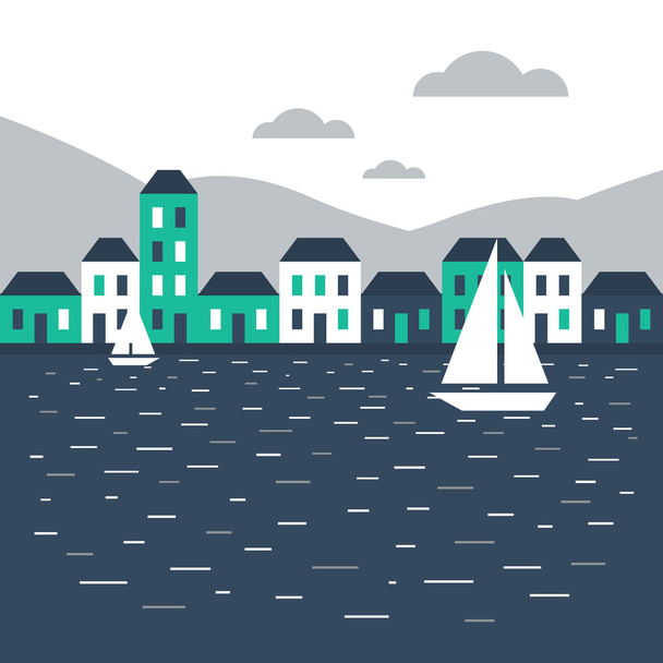 Town by the sea - Vector, Image