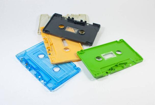 parts of cassette tape on white background - Фото, изображение