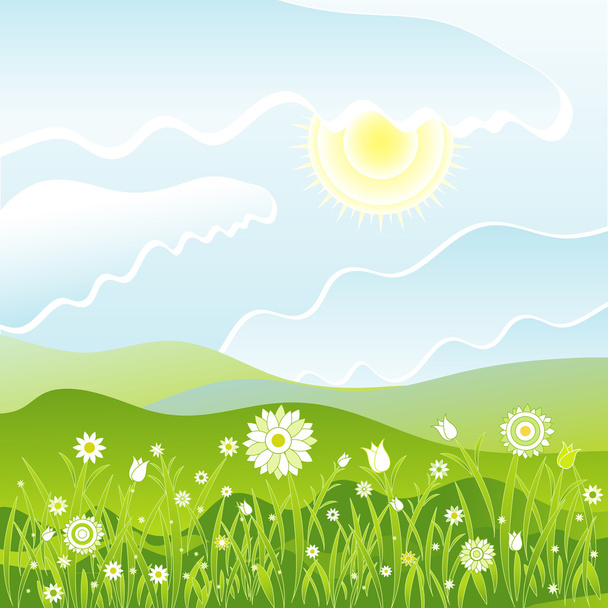 Landscape  with  with flowers - Vector, Image