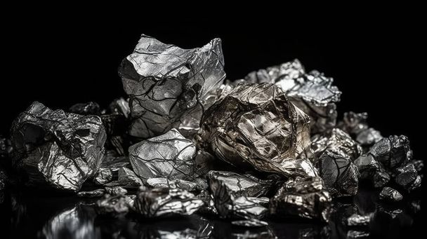 Silver nuggets isolated on black background. - Foto, Imagen