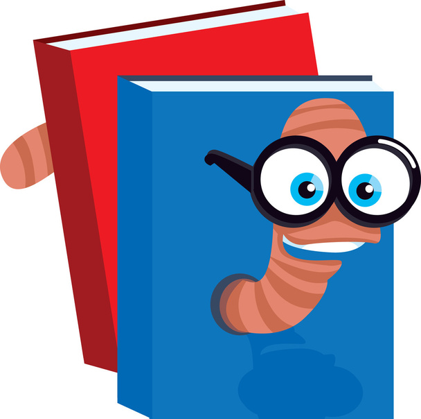 Bookworm a través de libros Ilustración
 - Vector, imagen