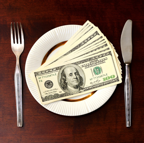 Dollars on a plate (loans, financing, financial hunger - concept - 写真・画像