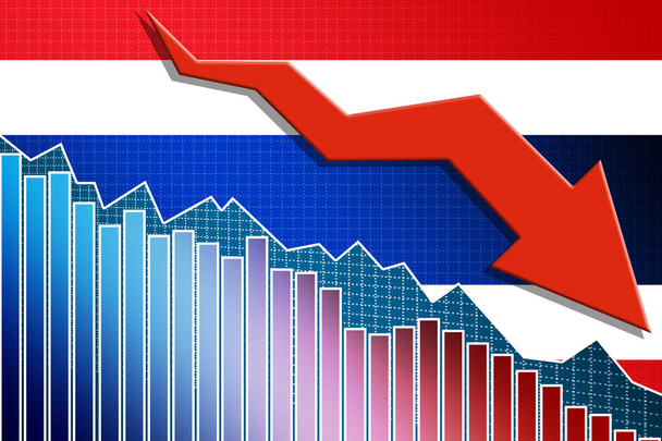 Economy of Thailand falling down with arrow and flag, 3d rendering - Valokuva, kuva