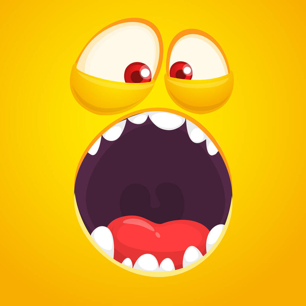 Hungry cartoon monster face with opened mouth. Vector Halloween monster square avatar - Vector, Image
