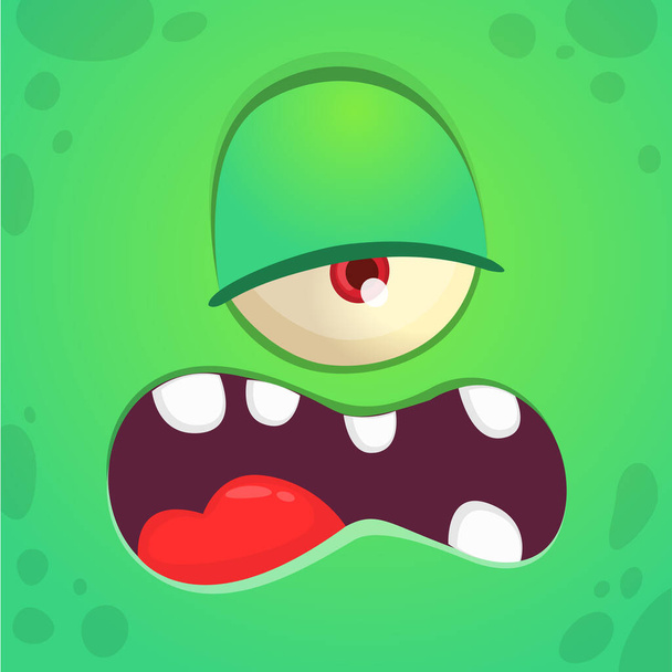 Sad one-eyed cartoon monster face. Vector Halloween monster square avatar - Vektor, Bild