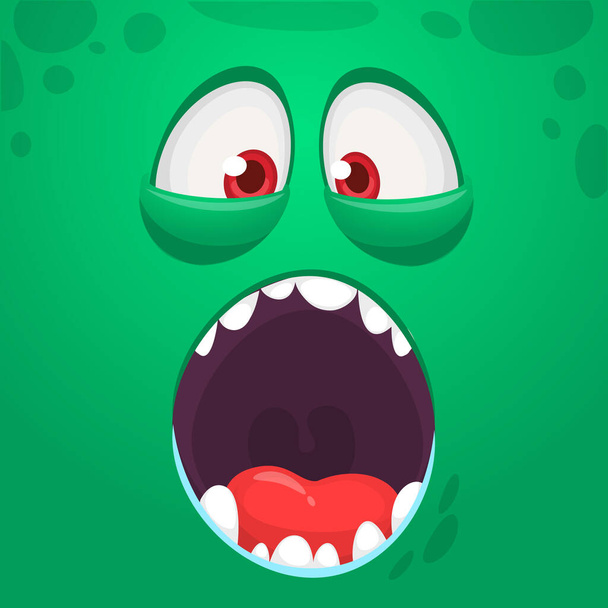 Hungry cartoon monster face with opened mouth. Vector Halloween monster square avatar - Vektor, Bild