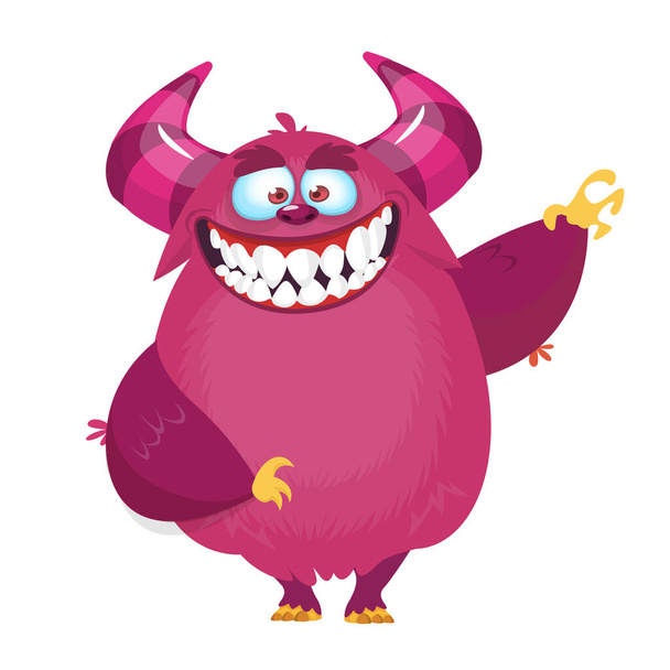 Scared cartoon pink monster waving. Vector cute monster mascot illustration for Halloween - Wektor, obraz