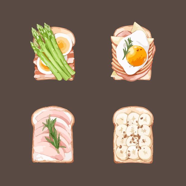 Ensemble de sandwichs. Aquarelle illustration peinte à la main - Vecteur, image