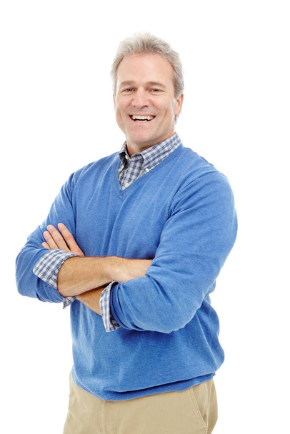 Comfortable in casualwear. Cropped studio shot of a mature man in his 40s smiling widely - Foto, Imagen