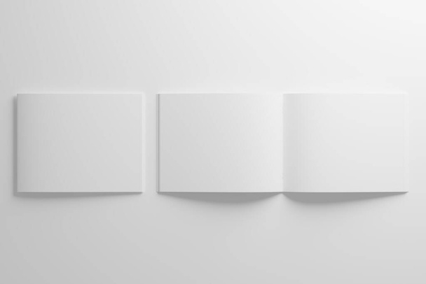 US Letter Landscape Sadle Stitch Bifold Κατάλογος Λευκό κενό 3D Αποτύπωση Mockup για την παρουσίαση του σχεδιασμού - Φωτογραφία, εικόνα