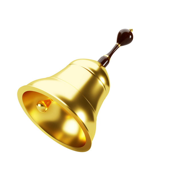 Golden hand bell isolated on white background. 3d rendering - Фото, зображення